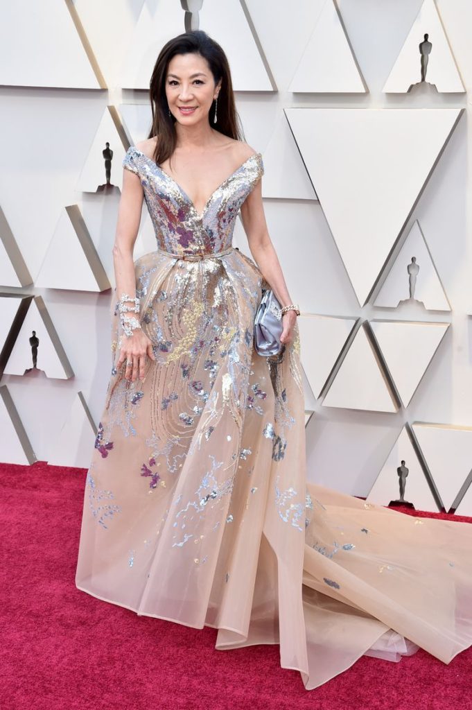 Michelle Yeoh in Chopard jewelry on the Oscars 2019 red carpet.