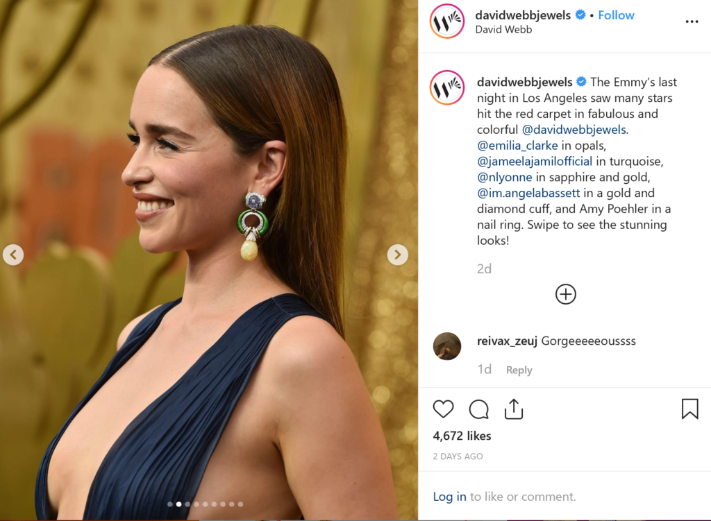 Emilia Clarke in David Webb earrings at the 2019 Emmy Awards